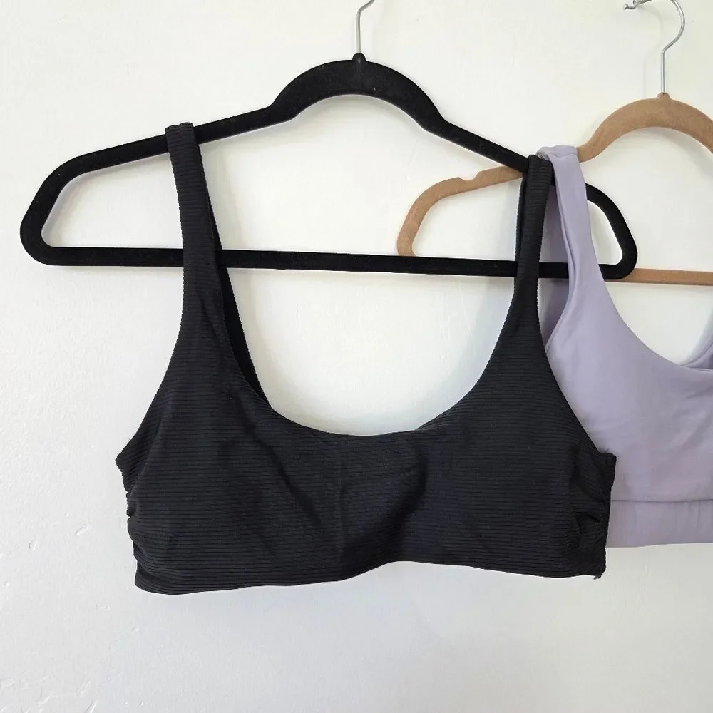 Set Of 2 Bikini Tops Swim Top Black Ribbed Lavender Purple Volleyball Beach M